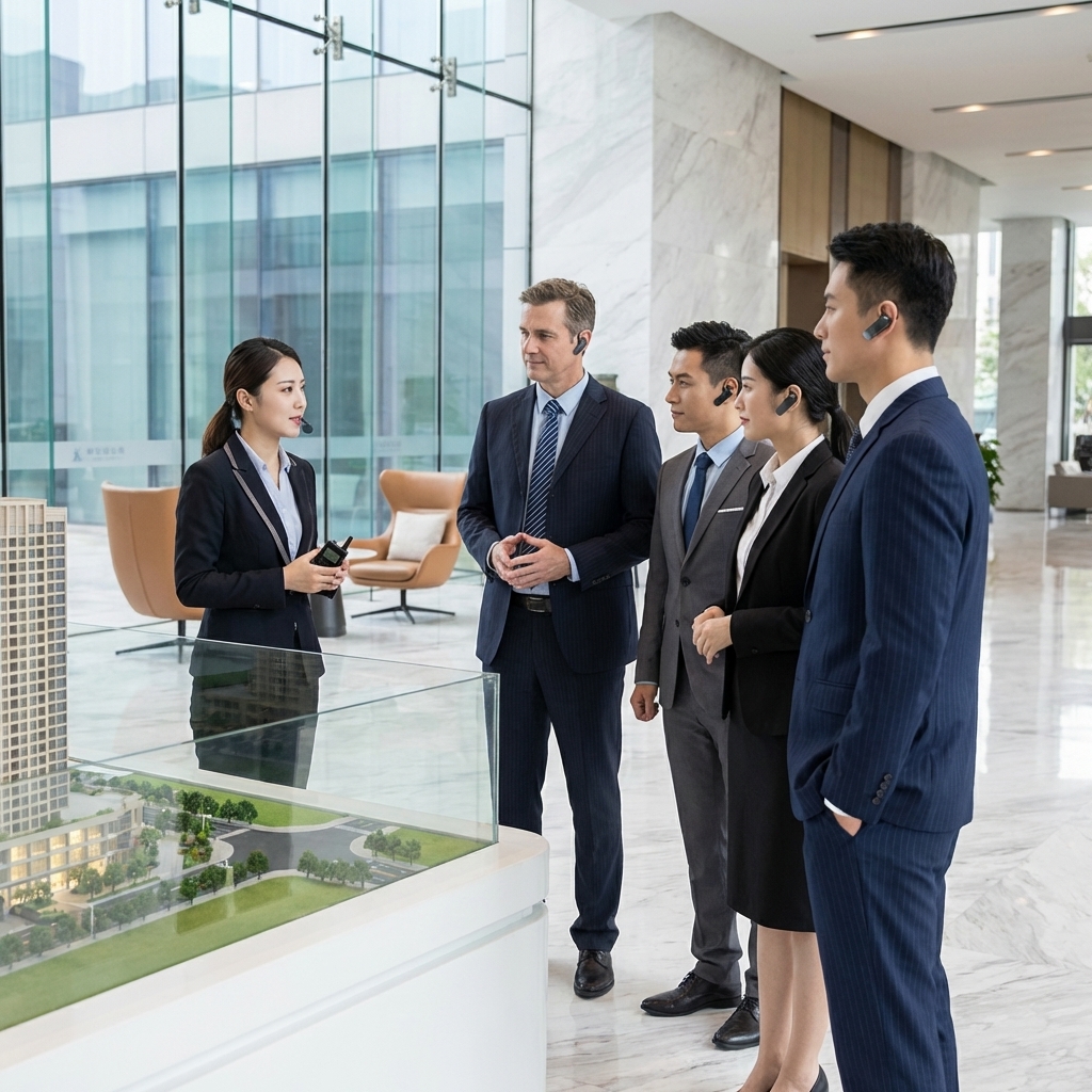 政企接待场景使用鹰米的无线讲解器。