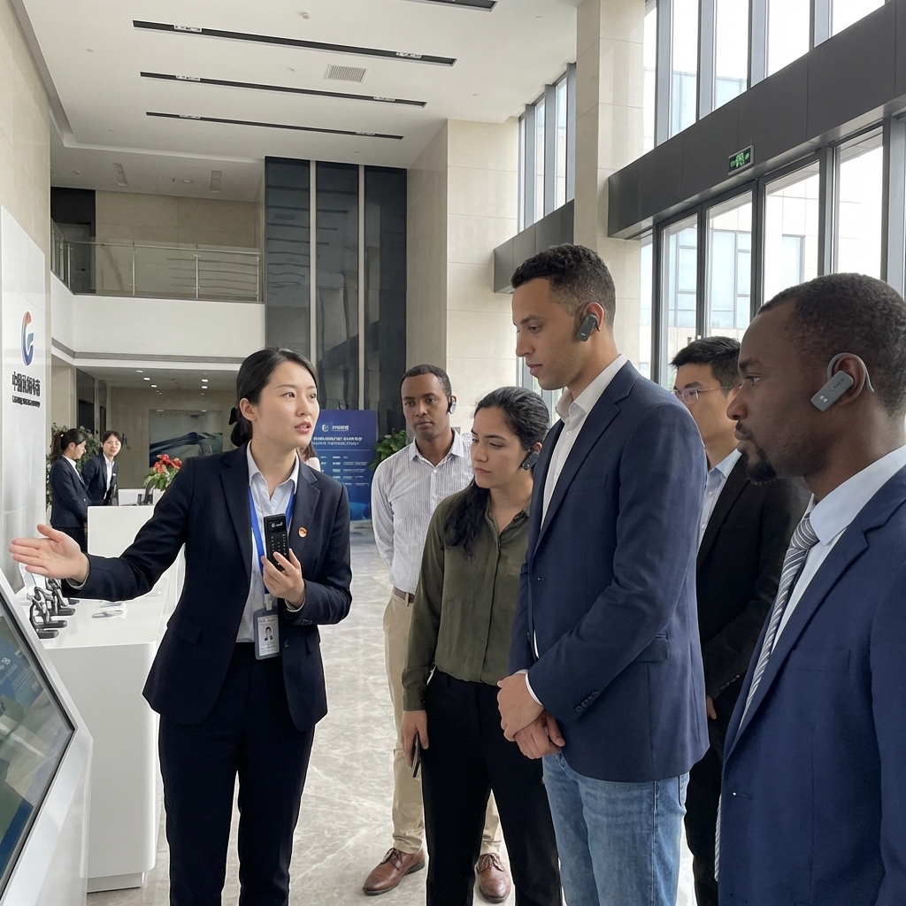 在政企接待场景,客户使用鹰米的无线讲解器