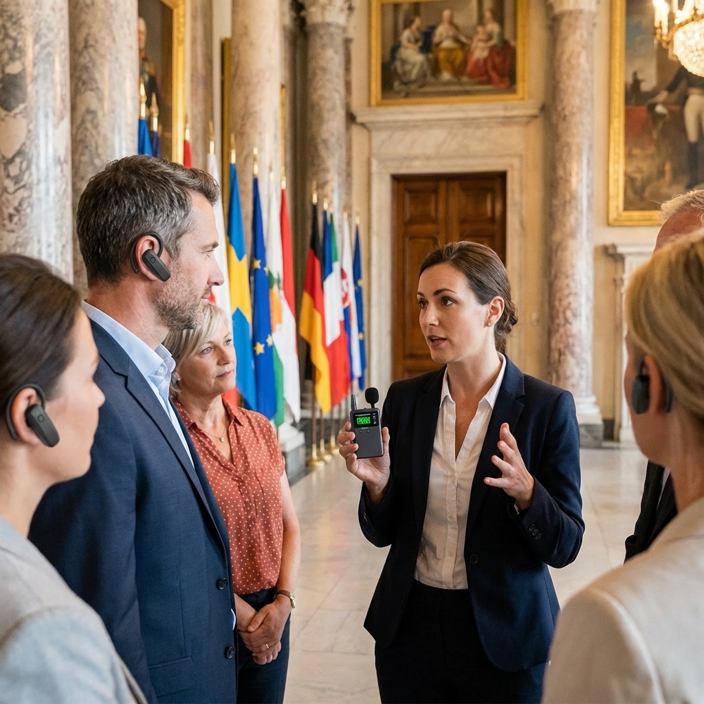 在政府接待场景，客户使用鹰米的无线讲解器