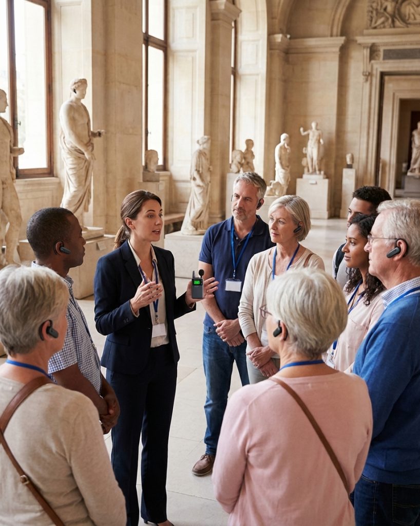 在国外博物馆，导游用鹰米L8的讲解器跟游客解说