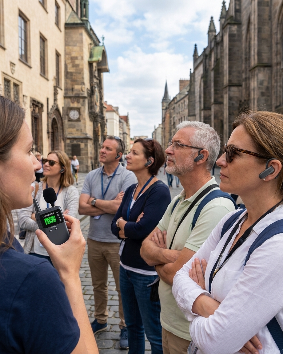在国外景区，导游用鹰米L8的讲解器跟游客解说